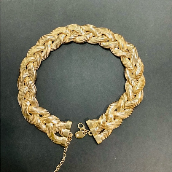 Statement Textured Braided Collar Necklace in Gold Tone - Picture 7 of 8